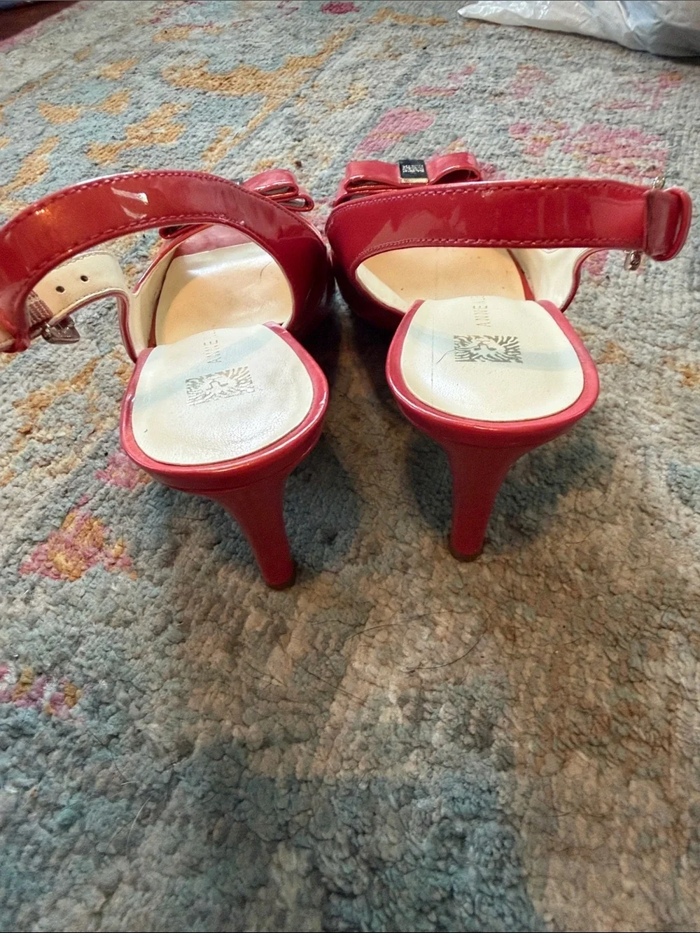 Anne Klein Red Slingback Peep-Toe Heels with Bow EUC